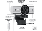 Webcam - Logitech MX Brio, Ultra HD 4K, Corrección de iluminación automática, Autoencuadre, Micrófonos/reducción de ruido, Tapa de privacidad, Gris