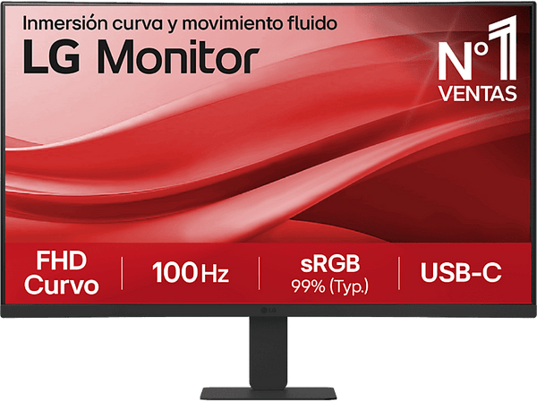 Monitor - LG 27U421A-B, 27" Full-HD, 100 Hz, 5 ms, VA curvo 1500R, HDMI, USB-C, Black Stabilizer, Negro mate