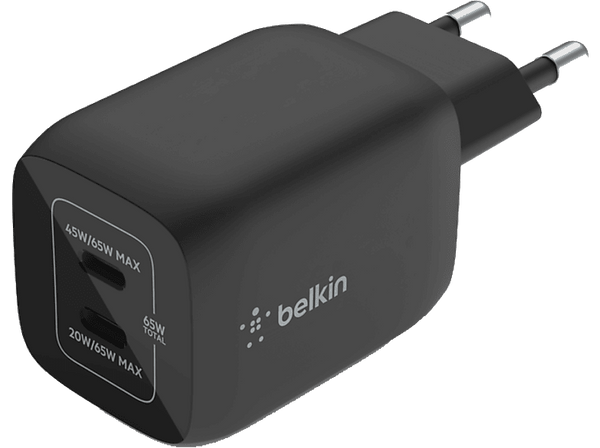 Cargador - Belkin BoostCharge Pro WCH011vfBK, Universal, De pared USB-C® GaN doble con PPS de 65 W, Negro