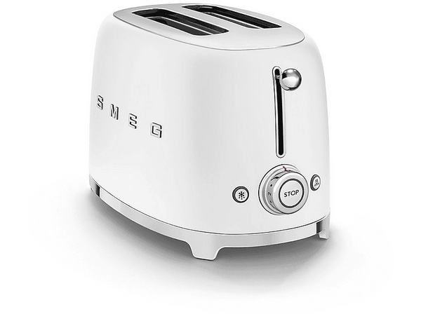 Tostadora - Smeg TSF01WHMEU, 950 W, 2 Rebanadas, 6 Niveles, Función descongelar y bagel, Vintage, Blanco