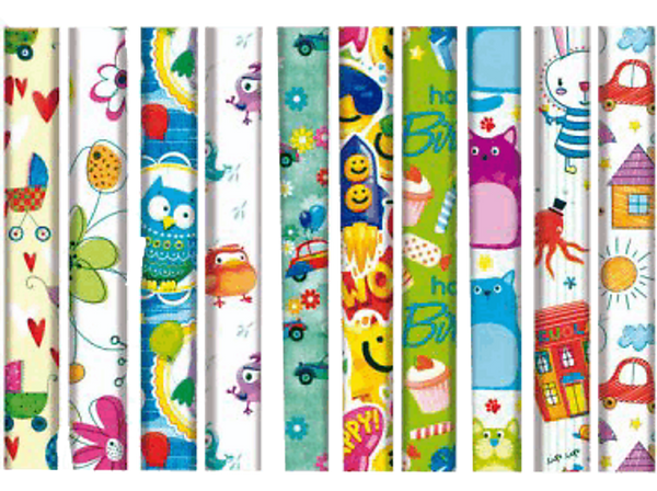 Papel de regalo - Campus Surtido Infantil, 70 x 200 cm, 1 rollo, Color Aleatorio