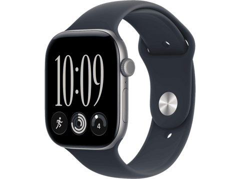 Apple Watch Series 12 (2026), GPS, 46mm, Caja de aluminio Gris espacial, Correa deportiva Azul marino, Talla M/L, Siri AI