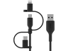 Cable USB - Belkin Cable Universal 3 en 1, USB-A, USB-C, Micro-USB, Lightning, 1 m, Negro