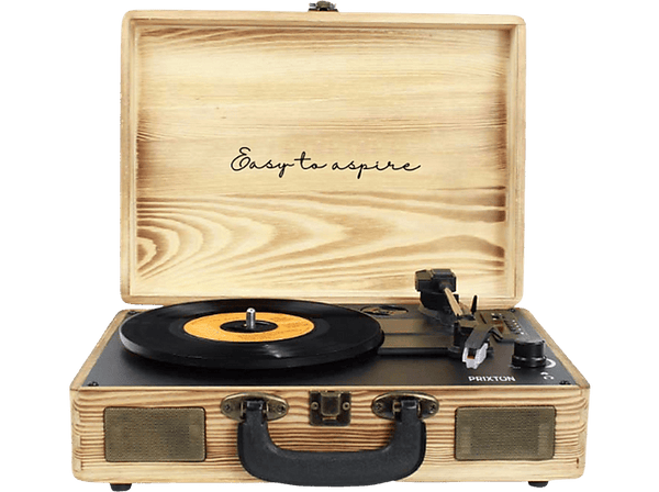 Tocadiscos - Prixton VC400, Reproductor Vinilo, Bluetooth, USB, Altavoces Incorporados, Tipo Maleta, Madera
