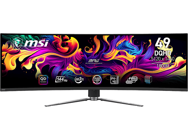 Monitor gaming - MSI MAG 491CQP 49 QD-OLED, Curvo, 49", DQHD, 0.03 ms, 144 Hz, OLED Care 2.0, Negro