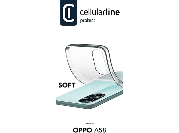Funda - CellularLine Soft, Para OPPO A58 5G, Goma blanda, Trasera, Transparente