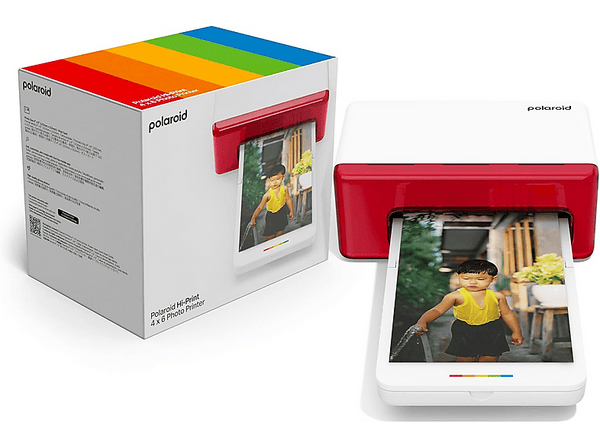 Impresora fotográfica - Polaroid Hi Print 4x6, Bluetooth, Tamaño postal (102mm x 152mm), Transferencia Térmica por Difusión de Tinta, Blanco y Rojo