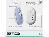 Ratón inalámbrico - Logitech Pop, 4000 ppp, Easy-Switch, Bluetooth, SmartWheel, Botones personalizables, Tecnología Silent Touch, PC-Mac, Lila