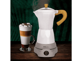 Cafetera tradicional - Jocca 2188, 0.26 l, Aluminio, 480 W, 6 Tazas, Italiana, Eléctrica, Sin Cables, Blanco/Madera
