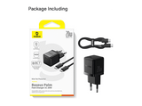 Cargador de pared - Baseus PALM, 20W, Kit con cable 60W y 100 cm, Carga ultrarrápida, Control de temperatura, Universal, Negro Cluster
