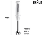 Batidora de mano - Braun MultiQuick 5 MQ50001MWH, 1000 W, 21 Velocidades, Vaso medidor 600 ml, Blanco/Gris