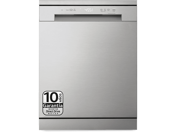 Lavavajillas - LG DF142FV, 14 servicios, 5 programas, 60 cm, QuadWash™, Inverter Direct Drive™, Inox antihuellas