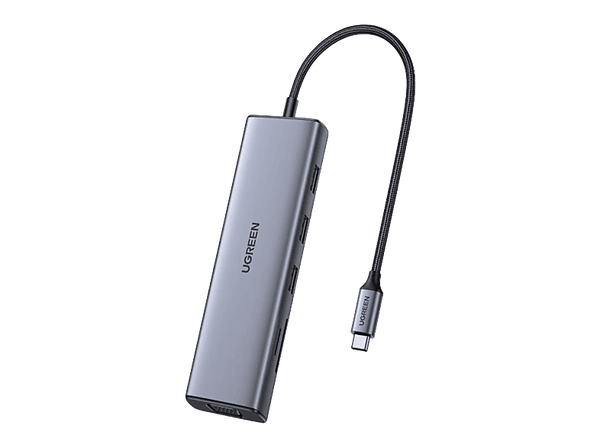 Hub - Ugreen UGR15600, 1x USB-C, 3x USB-A, 1x RJ45, 1x HDMI, 1x VGA, 1x SD, 1x TF Card, Plata