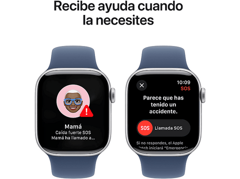 Apple Watch Series 10 (2024), GPS, 42 mm, Gesto de doble toque, Caja de aluminio plata, Correa deportiva Azul denim, Talla M/L