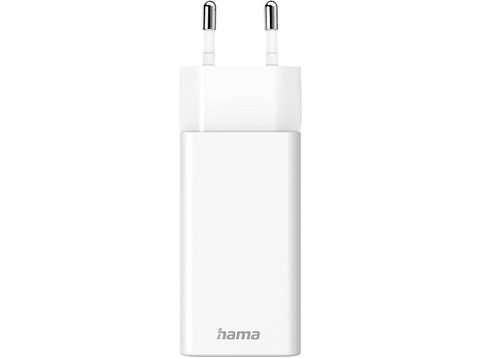 Cargador - Hama GSM Mini, 65W, 220V, Carga rápida, USB-A y USB-C, 2 dispositivos a la vez, Blanco