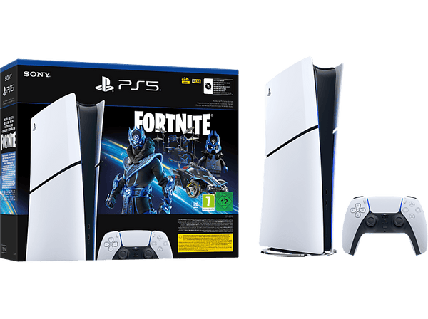Consola - Sony PlayStation 5 Slim Digital Edition, 1 TB SSD, 4K, 1 mando, Chasis D, Blanco + Código de pack Fortnite® Cobalt Star