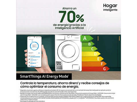 Lavadora carga frontal - Samsung WW80CGC04DAEEC, 8 kg, 1400 rpm, EcoBubble™, Función WiFi con SmartThings, Blanco