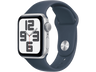 APPLE Watch SE (2023), GPS, 40 mm, Caja de aluminio plata, Vidrio delantero Ion-X, Talla M/L, Correa deportiva azul tempestad