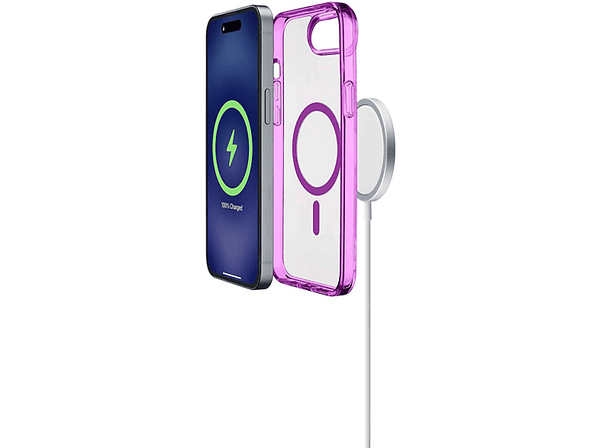Funda móvil - CellularLine ICONIC MAG, Apple, Para iPhone 16e, Compatible con MagSafe, Rosa y Transparente