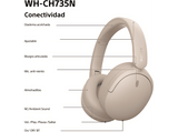 Auriculares inalámbricos - Sony WH-CH735NC, Cancelación ruido/Noise Cancelling, 75h, Carga Rápida, Plegable, Bluetooth, Llamadas nítidas con IA, Crema