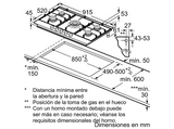 Placa de gas - Bosch PCR9A5I90, 5 Zonas, Gas natural, 91.5 cm, Acero inoxidable