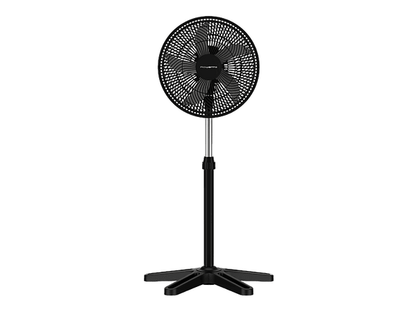 Ventilador de pie - Rowenta Turbo Essencial VU3110, 55W, 3 velocidades, Altura regulable, Silencioso, 6 aspas, Negro
