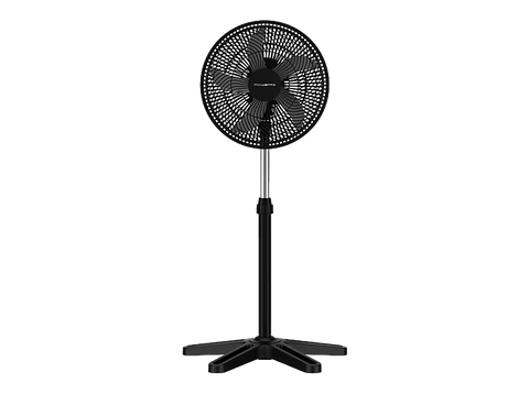Ventilador de pie - Rowenta Turbo Essencial VU3110, 55W, 3 velocidades, Altura regulable, Silencioso, 6 aspas, Negro