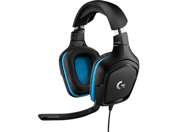 Auriculares gaming - Logitech G432, DTS Headphone:X 2.0, Transductores 50 mm, Negro y azul