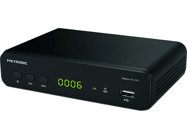 Receptor TDT - Metronic ZapBox, DVB-T2, HEVC, HD-SP.1, Botón SOS, Sintonización automática, USB, Negro