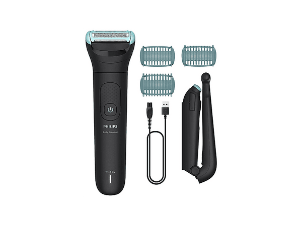 Afeitadora corporal - Philips BG5475/15, 3 Peines-guía bidireccionales (2, 3 o 5 mm), Cepillo de limpieza y Accesorio plegable trasero, 100min, Negro