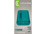 Powerbank - CellularLine Essential, 10000 mAh, 12W, 72 horas, USB C, USB A, Azul