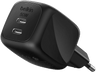 Cargador de pared - Belkin WCH019dqWH, 50W, Compatibles dispositivos con carga USB-C, 2 puertos tipo USB-C, Negro