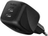Cargador de pared - Belkin WCH019dqWH, 50W, Compatibles dispositivos con carga USB-C, 2 puertos tipo USB-C, Negro