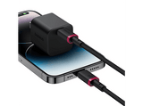 Cable USB - Baseus Dura, Lightning a USB-C, 100 cm, 20W, Carga rápida, Ultrarresistente, Negro y Rojo