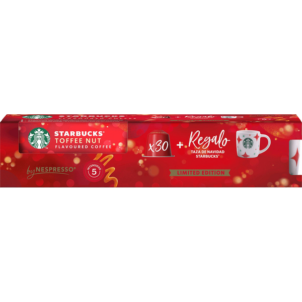 Cápsulas monodosis - Starbucks Toffe Nut, 30 unidades, Taza de regalo, Compatibles con Nespresso
