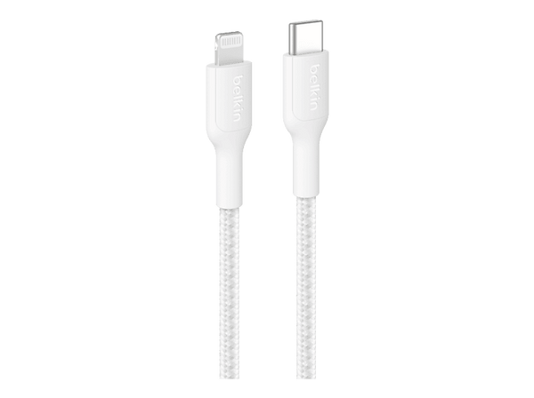 Cable USB-C a Lightning - Belkin CAA022, 1 m, Compatible con iPhone 14 y anteriores,  USB-C® a conector Lightning, Trenzado, Blanco