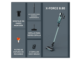 Aspirador escoba - Rowenta X-FORCE 8.80 RH1833, 250 W, 100 AW, 45 min Autonomía, 0.44 L, Ligera, 1.3 Kg, Limpieza 4 en 1, Verde, Gris