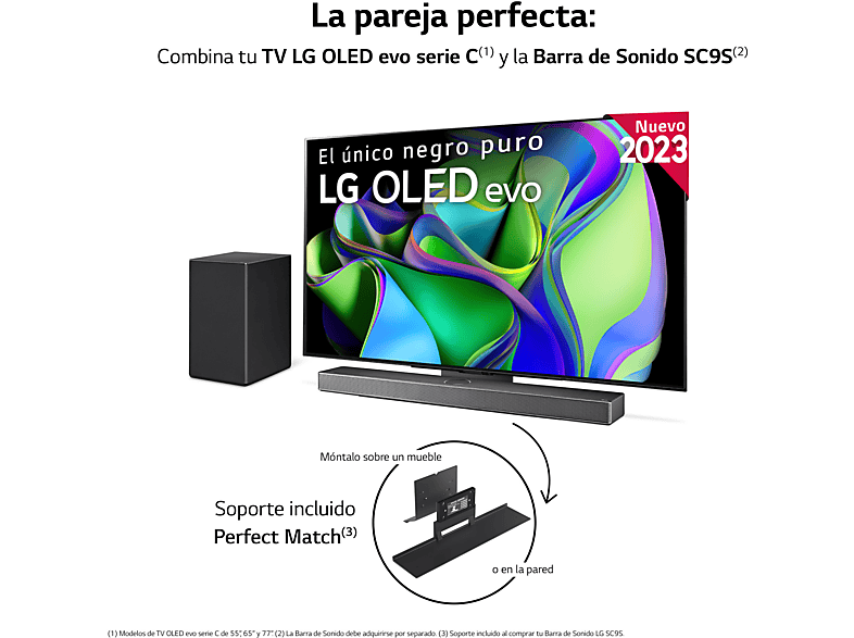 TV OLED 55 - LG OLED55C35LA, OLED 4K, Inteligente α9  4K Gen6, Smart TV, DVB-T2 (H.265), Negro