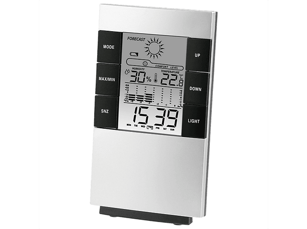 Estación meteorológica - Hama Termohigrómetro LCD TH-200, Previsión de la Temperatura y de la Humedad, Función de Alarma, Plata