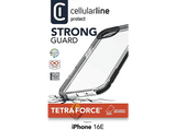 Funda móvil - CellularLine TETRA, Apple, Para iPhone 16e, Transparente y Negro