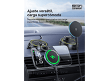 Soporte de móvil para coche - Baseus PrimeTrip VC2 Flex PRO, Carga 15W inalámbrica, Ventosa ultrapotente, Rotación 360º, Universal, Negro
