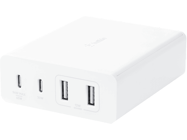 Cargador - Belkin Cargador Boost Charge Pro GaN, 108W, 2 puertos USB-A, 2 puertos USB-C, Blanco