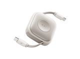 Cable USB-C - Baseus All-in-One retráctil, 90 cm, Tipo C a Tipo C, Universal, Carga rápida, 100W, Carga SmartWatch 2.5W, Blanco Starlight