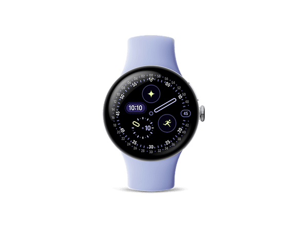Smartwatch - Google Pixel Watch 4, AMOLED, 41 mm, Correa S-L, Aluminio 100% reciclado, Con Gemini, Plata/Lila