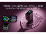 Cargador de pared - Baseus PicoGo AH22,  100W, USB-C, Carga ultrarrápida simultánea, Triple puerto, Pantalla inteligente, Con cable 1m, Dark Cherry