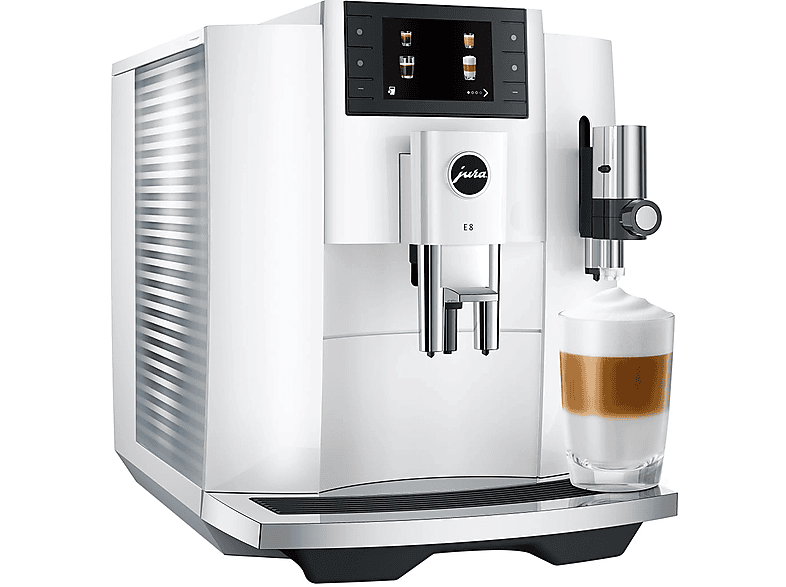 Cafetera superautomática - Jura E8, 15 bar, 1450W, 2 tazas, 17 programas, Pantalla a color, Molinillo integrado, Blanco