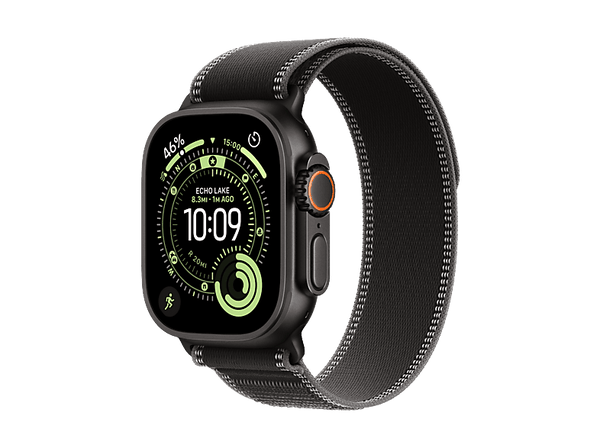 Apple Watch Ultra 3 (2025), GPS+CEL, 49 mm, Caja de Titanio Negro, Correa Trail Loop Negro carbón, S/M, Calidad del sueño, Via satélite