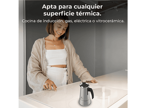 Cafetera tradicional - Cecotec Piccolina 200, 100 ml, 2 tazas, Acero Inoxidable, Termorresistente, Apto para todas superficies, Gris