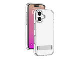 Funda móvil - CellularLine CLEAR STAND, Para iPhone 17, Esquinas reforzadas, Anti-amarilleo, Con soporte integrado, Antibacteriana, Transparente