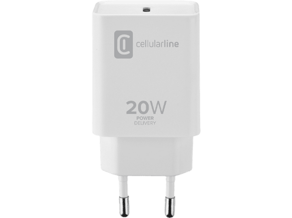 Cargador - CellularLine ACHIPHUSBCPD20SMLW, Universal, USB-C, 20W, Blanco